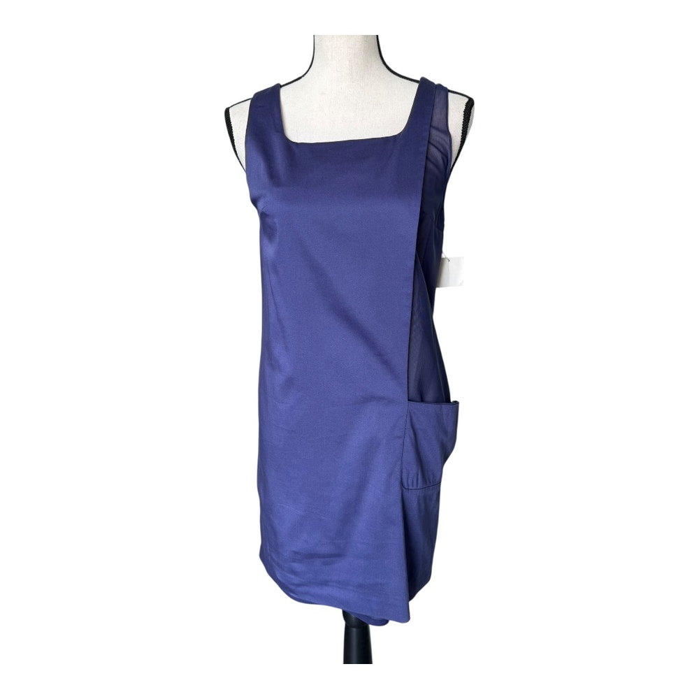 NWT Cacharel Moschino Blue Minimalist Retro Pinafore Dress Solid Mesh Womens 4
